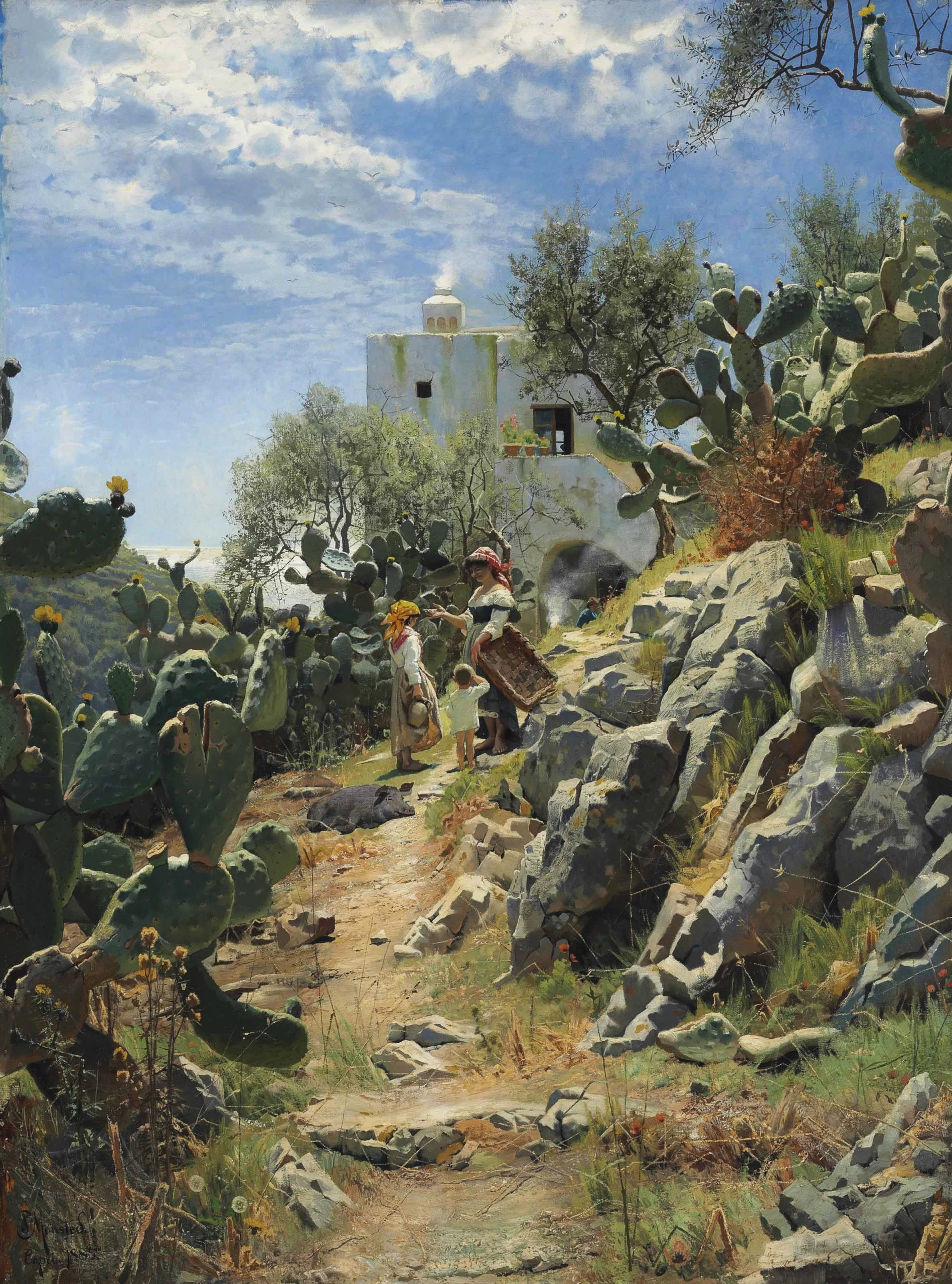 A mezzogiorno in un piantagione di cactus a Capri - Mønsted, Peder Mørk