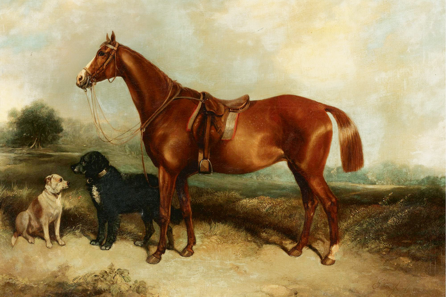 Cavallo e due cani in un paesaggio - Armfield, George