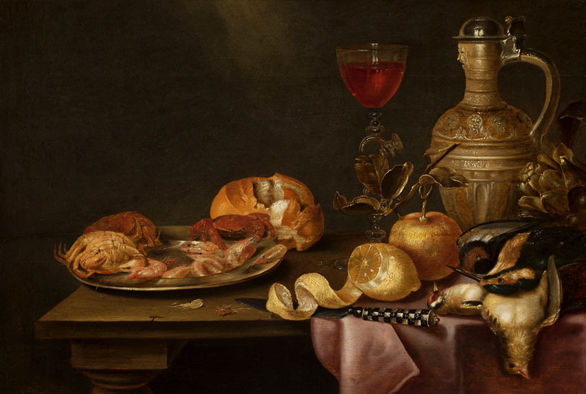 Natura morta con gamberetti e vino - Adriaenssen, Alexander